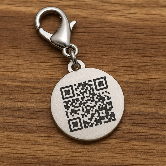 Yuvarlak Metal QR kodlu charm